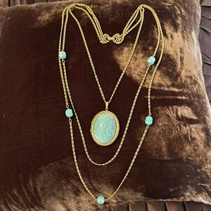 VTG: Goldette Hubbell Glass Locket Necklace 3 Strand Signed Designer Jewelry 🔥